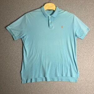 Polo by Ralph Lauren Mens Light Blue Orange Pony Short Sleeve Polo Shirt Size XL